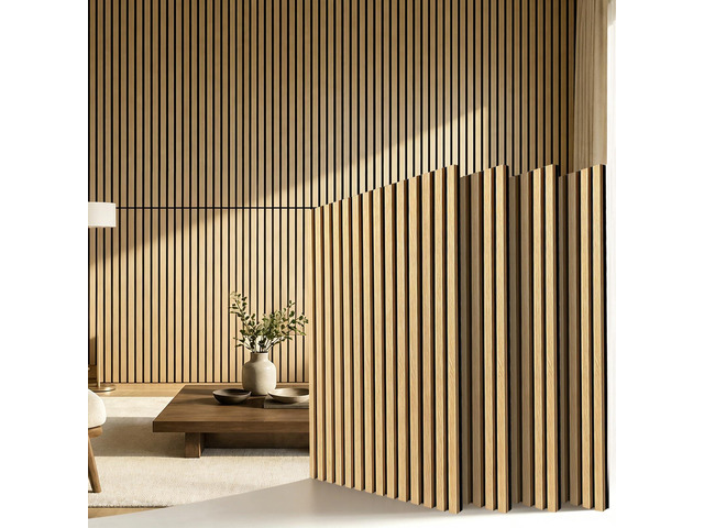 Wood Slat Acoustic Wall Panels Fluted, 4 Pack 47.2'x23.6' Oak Wood Slat Sound Proof Panels Noise Reduction for Home Office Studio, Ceiling and...