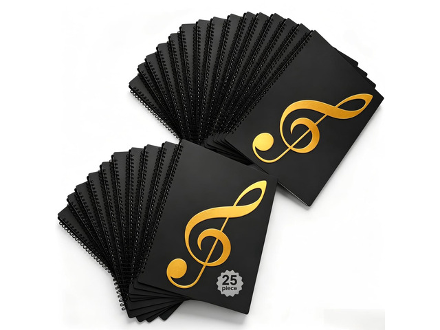 25Pack Sheet Music Folder,10 Double Sided Pocket Music Binder for Musicians Matte Anti-Glare Pockets, 180° Flat Open, Waterproof PP Material...