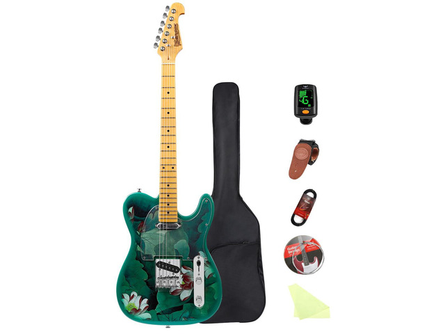 39' TL Style Electric Guitar Solid Body Electric Guitars for Intermediate &Beginner Players with GIg Bag, Strap, Cable, Picks(lotus)