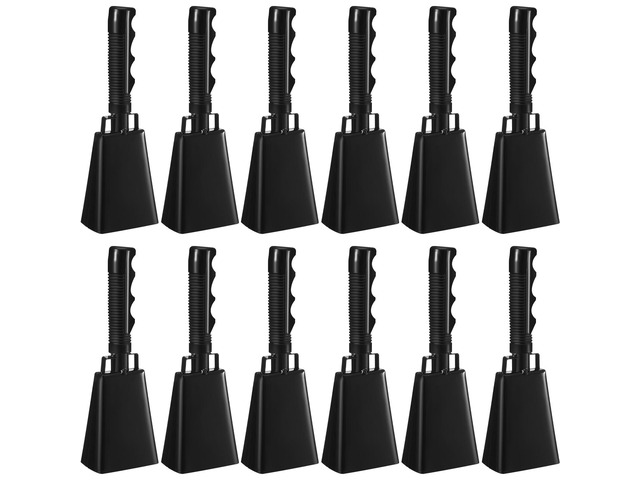 12 Pcs 10 Inch Cowbells with Handle Noise Makers,Black Metal Cowbell at Sporting Events Football Games, Handheld Noisemakers for Wedding Party...