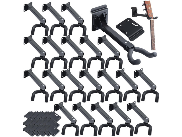 20 Pcs Guitar Hanger Wall Mount Guitar Hangers Hooks Holders with Slat Adapter 180° Adjustable Black Hook Stand Wall Mount for Acoustic Electric Bass