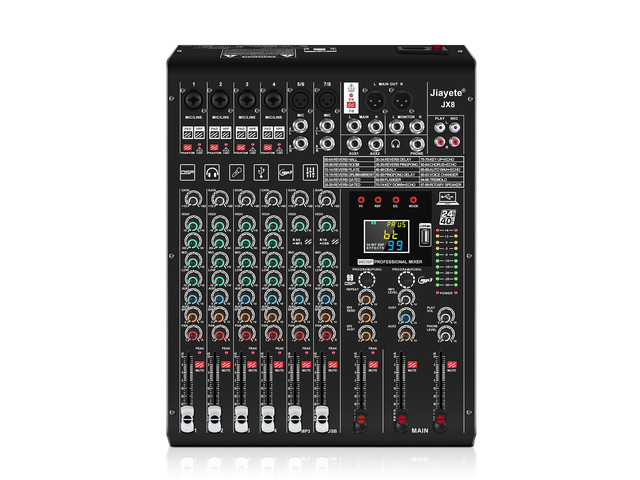 8 Channel DJ Mixer, Professional Audio Mixer, Metal, DSP 99 Preset Effects, 48V Phantom Power, Black USB Xlr Music Streaming Mini Mixing Console,...