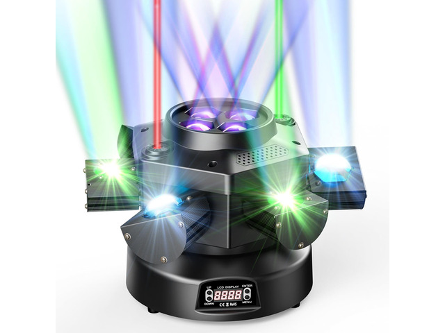 Moving Head DJ Lights, 150W RGBW LED Moving Head Light with Mixed Lighting Effects, 6 Arms Party Lights Support DMX-512 & Sound Activated, Stage...
