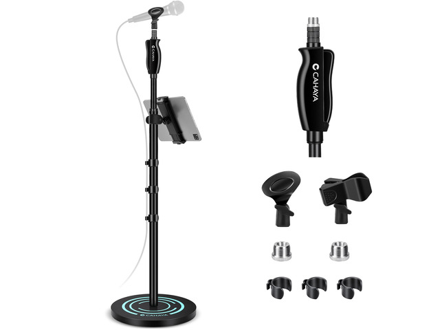 Microphone Stand Floor Adjustable - Mic Stand Universal with 7.12 lbs Weighted Round Metal Base Mic Stands with Phone Holder Mic Floor Stand with 2...