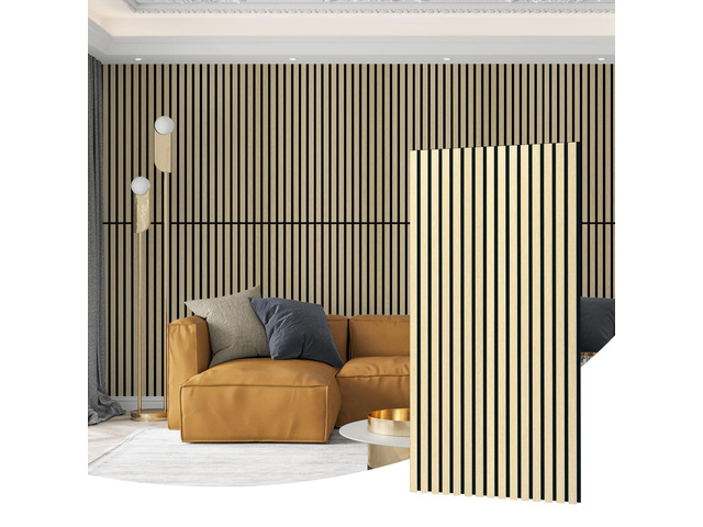 Soundproof Wood Slat Wall Panel, Thick, 2 Pack, Oak 3D Soundproof Wall Panels, Large Acoustic Panels, for Interior Ceiling, Wall Decor Noise...