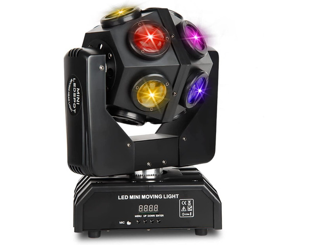 Moving Head DJ Lights, RGBW LED Rotation Party Lights with DMX Sound Auto Control, Strobe Disco Lighting for Parties Stage Club Christmas