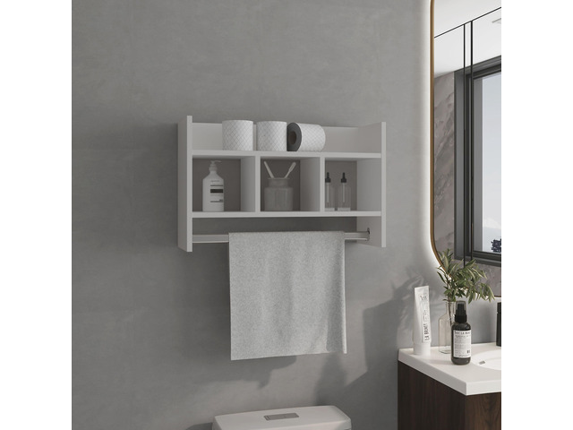 Bathroom Wall Shelf with Towel Bar, Compact Storage With A Wide Upper Shelf, Three Comapct Middle Shelves and Towel Holder for Bathroom Organizer,...