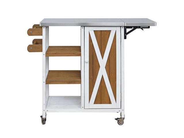 Foldable Outdoor Kitchen Island Patio Kitchen Island Outdoor Kitchen Cart Portable Prep Station with Lockable Wheels, Storage Cabinet and Towel...