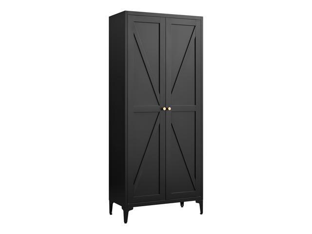 [Metal Adjustable] 2 Doors Metal Storage Cabinet Kitchen Pantry Cabinet With Adjustable Shelves Tall Steel Cabinet Locker For Kitchen, Living Room,...