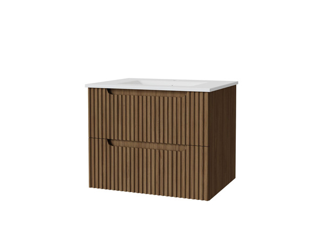 Goodyo 24' Wall-Mount Bathroom Vanity Cabinet with White Basin Sink Combo Floating, Walnut