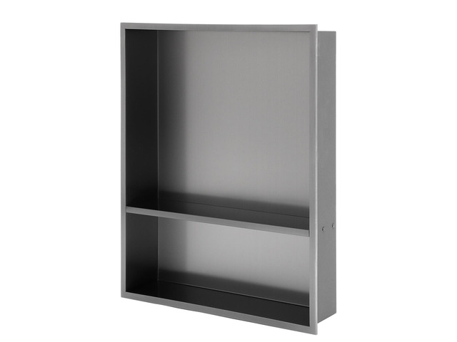 21' x 17' Stainless Steel Shower Niche Double Shelf, Gunmetal Black
