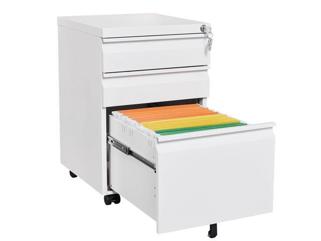 [Installation Required] 3-Drawer mobile filing cabinet with lock, legal/letter sized office storage filing cabinet, metal filing cabinet...