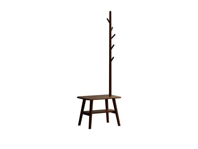 (Walnut Color) Natural Solid Wood Shoe Stool With Cloth Hanger, Mid-Century Modern Storage Bench with High Rebound Sponge Cushion for Entryway and...