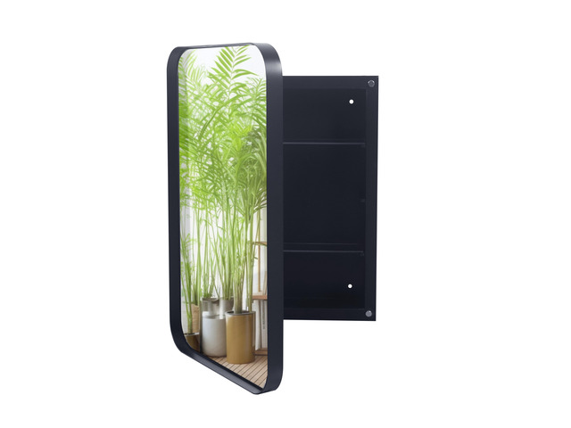 16x24 Inch Recessed Black Metal Framed Medicine Cabinet with Mirror and Adjustable Shelves Black Wall Mirror with Storage for Bathroom