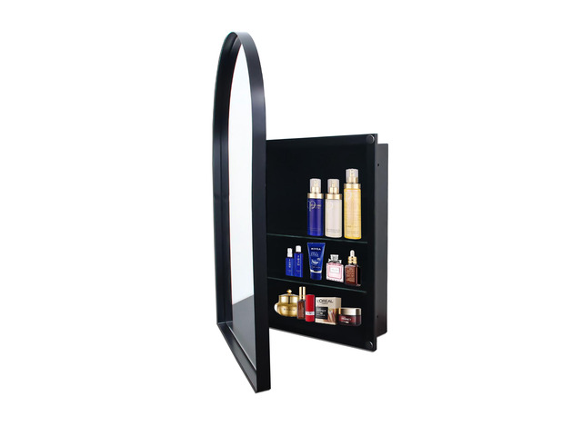 24x36 Inch Arched Recessed Medicine Cabinet, Metal Framed Bathroom Wall Cabinet with Mirror and Adjustable Shelves, Wall Mirror with Storage for...
