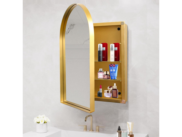 24x36 Inch Arched Recessed Medicine Cabinet, Metal Framed Bathroom Wall Cabinet with Mirror and Adjustable Shelves, Wall Mirror with Storage for...