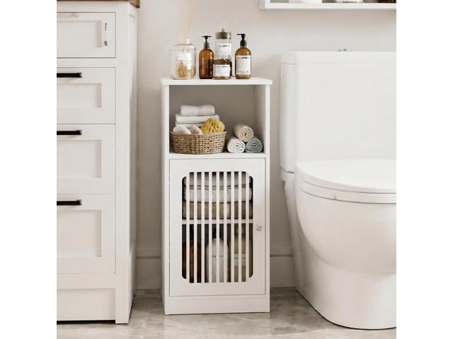 Bathroom low cabinet, louvered door floor-standing bathroom storage cabinet, multi-layer bathroom storage cabinet, white