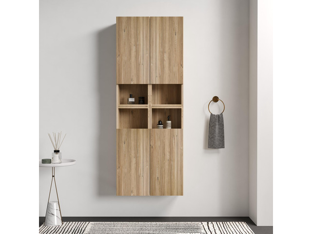 CC1014S112310 Rough Oak & Rough Oak Bathroom Floating 4-piece Side Cabinet Set, Wall-mounted Bathroom Storage Cabinet for Small Space, KD
