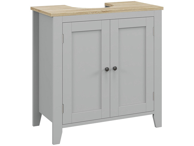 Kleankin Pedestal Sink Storage Cabinet, Under Sink Cabinet, Bathroom Vanity Cabinet with U-Shape and Adjustable Internal Shelf, Gray