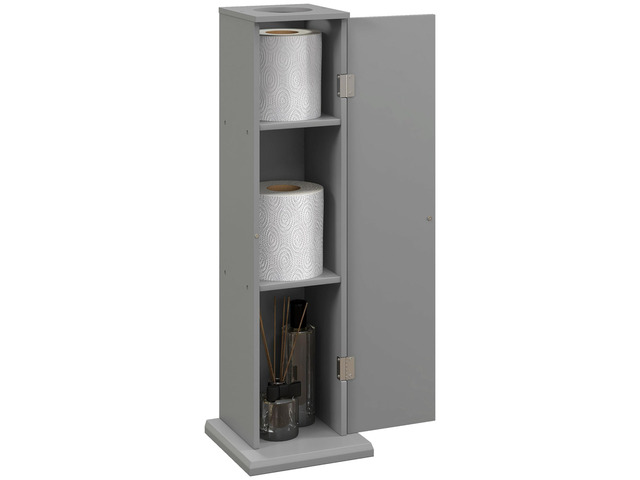 HOMCOM Toilet Paper Cabinet, Small Bathroom Corner Floor Cabinet with Doors and Shelves, Thin Storage Bathroom Organizer for Paper Shampoo, Gray