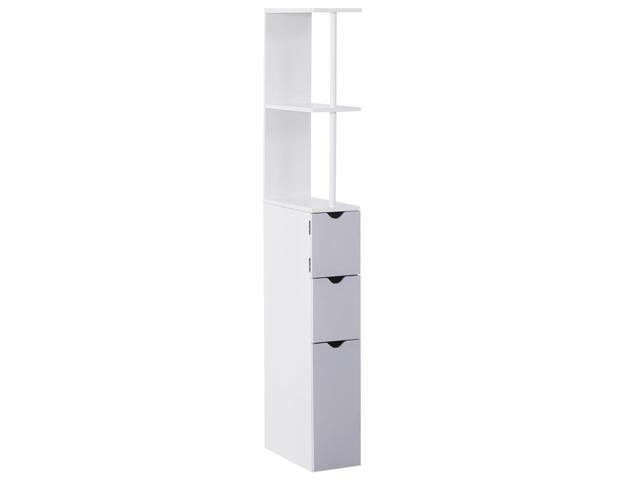 HOMCOM 54' Tall Bathroom Storage Cabinet, Freestanding Linen Tower with 2-Tier Shelf and Drawers, Narrow Side Floor Organizer, White