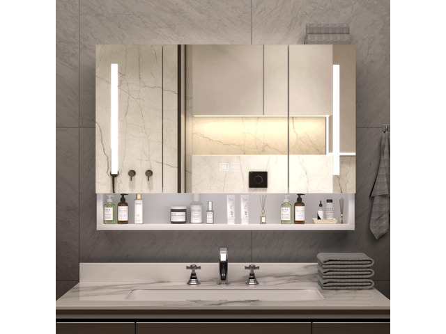 Modern 39x28 inches Aluminium Bathroom Cabinets, Medicine Cabinets with Mirrors and LED Lights, Bathroom Storage Cabinet with Multilevel Storage...