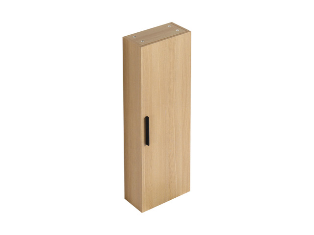 12' Tall Floating Bathroom Side Cabinet, Light Oak Plywood Linen Cabinet, Wall-Mounted Single Door Storage with Black/Aluminum Handles