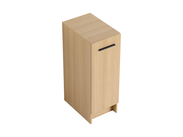 12' Slim Freestanding Bathroom Storage Cabinet, Light Oak, Single Door, Narrow Space Saver Organizer, KD, Includes Black & Brushed Aluminum Handles