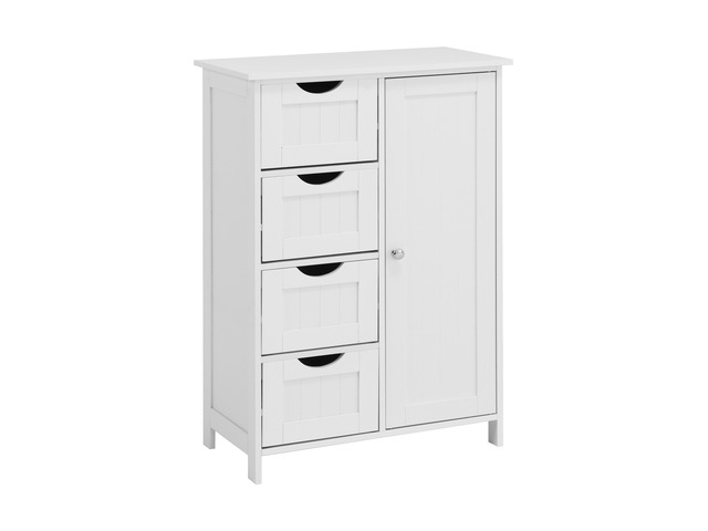 White Bathroom Storage Cabinet, Floor Cabinet with Adjustable Shelf and Drawers