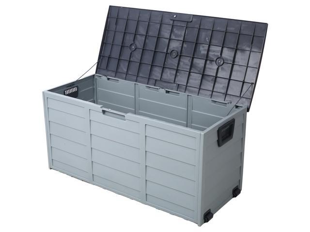 All Weather UV Pool Deck Box Storage Shed Bin Backyard Patio Outdoor w/ Wheel,75 Gallon Resin Deck Box-Organization and Storage for Patio Furniture...