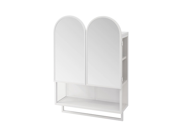23.62' Modern Double-Arched Mirror Cabinet,2 Doors Medicine Cabinet, Metal Wall Cabinet with Adjustable Shelves and Towel Rack, Mirror Cabinet with...