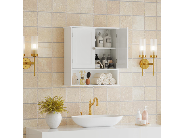 Bathroom Wall Cabinet with Door, Over Toilet Storage Cabinet with and Adjustable Shelves, 3-Tier Medicine Cabinet Wall Mounted, for Bathroom,...