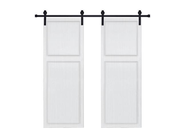 Double Modern 2 panel 46 in. x 80 in. MDF white walnut Barn Sliding Door With Hardware kit