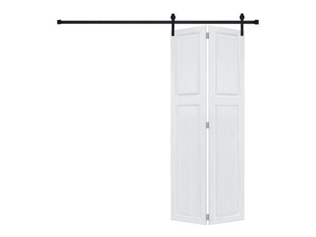 2-panel bi-fold 84 in. X46 in. MDF white walnut Barn Sliding Door With Hardware kit