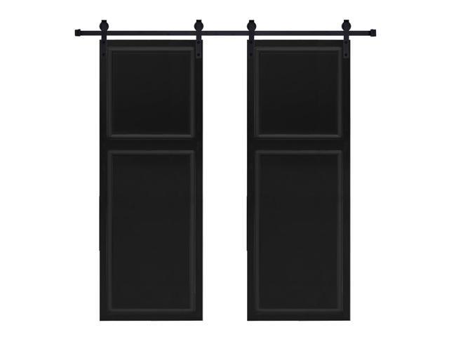 Double Modern 2 panel 84 in. X56 in. MDF black walnut Barn Sliding Door With Hardware kit