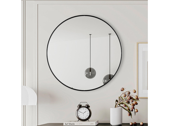 Wall Mirror 28 Inch Black Circular Mirror Metal Framed Mirror Round Vanity Mirror Dressing Mirror, for Bathroom, Living Room, Bedroom Wall Decor