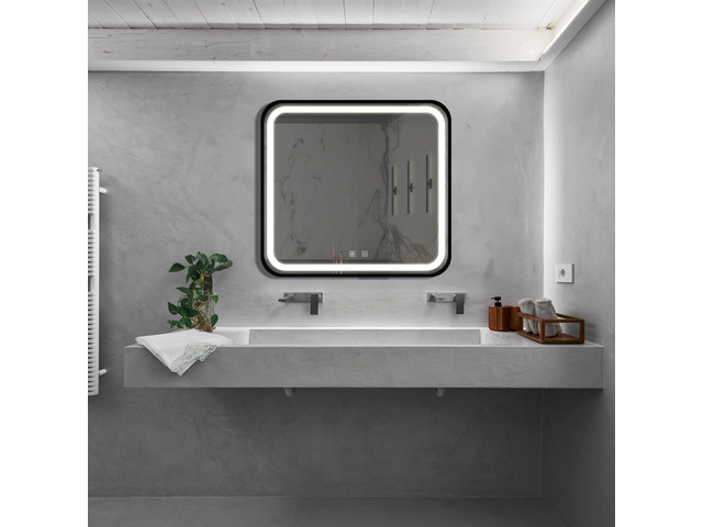 32*32inch Bathroom Led Classy Vanity Mirror with focused backplane,Black aluminum alloy frame,High Lumen,Dimmable Touch,Wall Switch Control,...