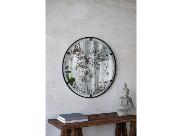 D31.5x0.5' Theodor Mirror with industrial design Round Mirror with Metal Frame for Wall Decor & Entryway Console Lean Against Wall