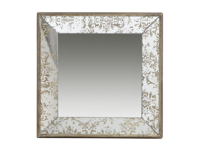 24' x 24' Antique Silver Square Mirror with Floral Accents, Decorative Display Tray, Hanging Mirror, Traditional Home Decor