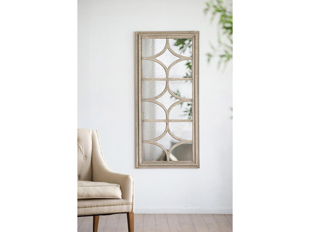 28'x59' Glister Rectangular Mirror with Distressed White Frame with Decorative Window Look, Vertical or Horizontal