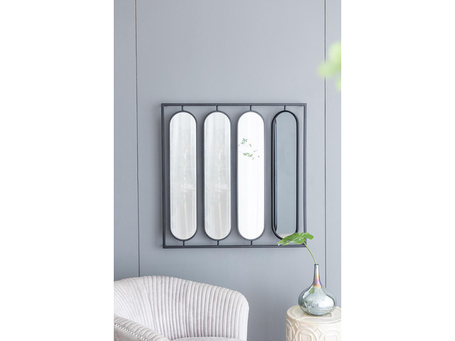 36' x 36' Large Four Oval Wall Mirror with Black Square Frame, Home Decor for Living Room, Bedroom, Entryway, Office