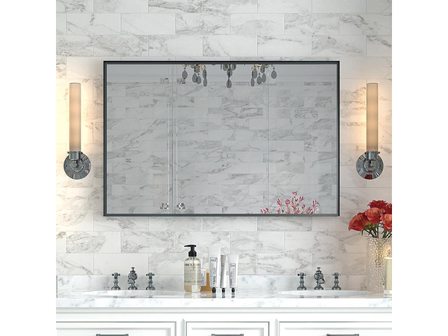 40x30inch Glossy Black Bathroom Mirrors For Wall Rectangle Vanity Mirror Corner Hangs Farmhouse Mirror Modern Metal Framed Rectangular Mirror,...