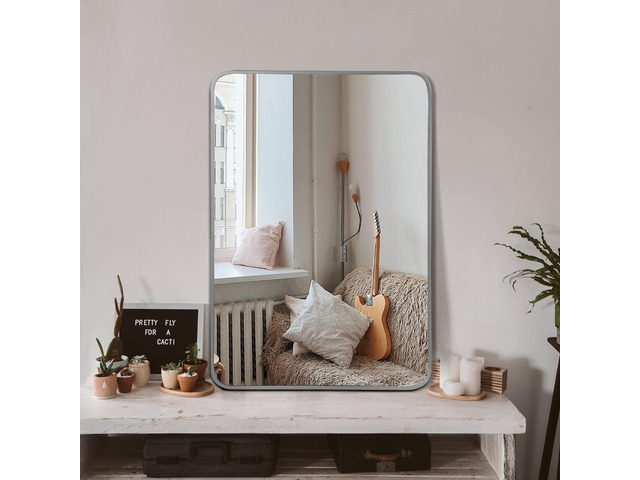 24x32 Inch Silver Metal Framed Rectangular Bathrrom Mirror for Wall.(W2203P183132)