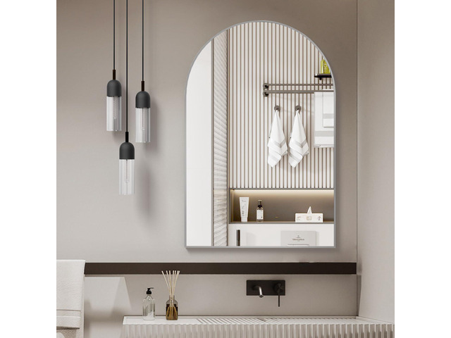 24x32 Inch Silver Metal Framed Arched Bathrrom Mirror for Wall.(W2203P220257)