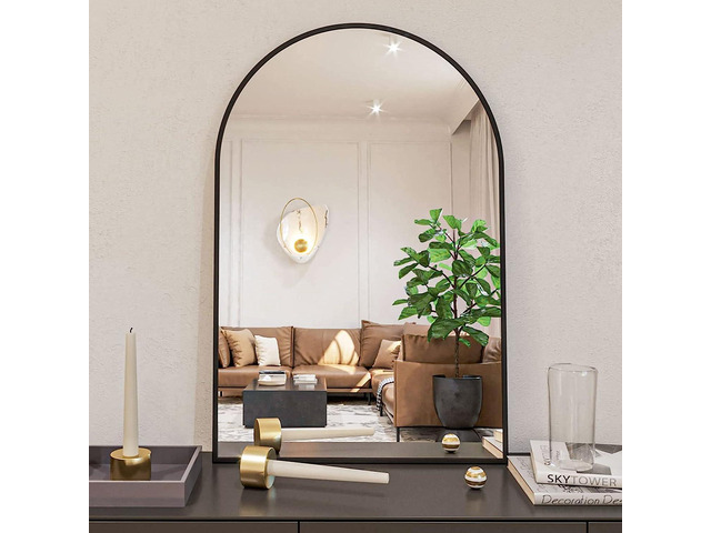 24x36 Inch Black Metal Framed Arched Bathrrom Mirror for Wall.(W2203134097)