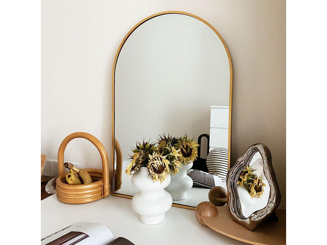 24x36 Inch Gold Metal Framed Arched Bathrrom Mirror for Wall.(W2203134100)