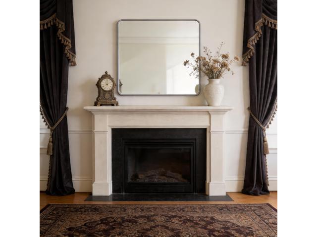 36in x 36in Inch Silver Metal Framed Square Bathrrom Mirror for Wall.