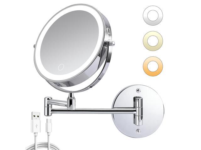 Rechargeable Wall Mounted Makeup Mirror 8'' Magnifying Mirror with Lights Double-Sided 1X/10 360° Rotation Extension Bathroom Shaving Mirror with...