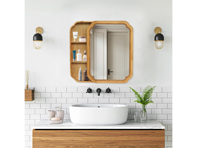 31.5' x 23.82' Wood Framed Wall - Mounted Mirror Cabinet with Storage Shelves, Medicine Mirror for Bathroom, Living Room, Entryway