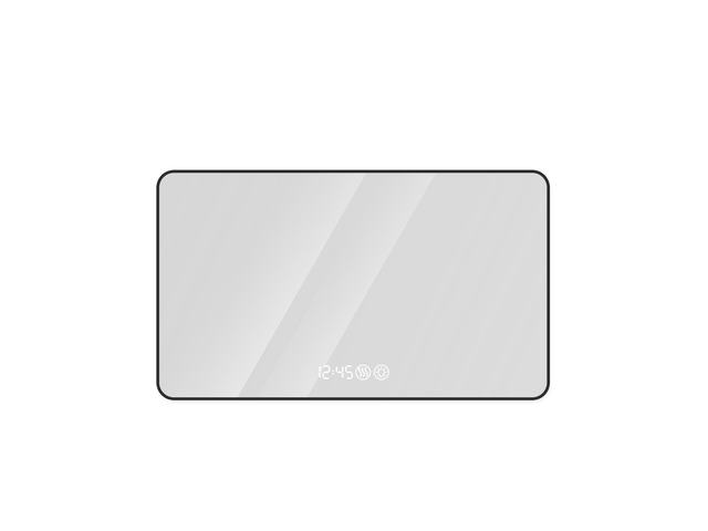 48x32 Black frame wall mirror with rounded corners vanity mirror, temperature display, tri color light, defogging, high-quality aluminum alloy...